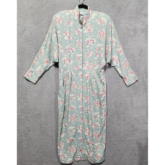 Dresses & Skirts - E.D.Michaels Vintage Dress Dolman Sleeve‎ Sage Pink Floral Size 9/10 80's 90's